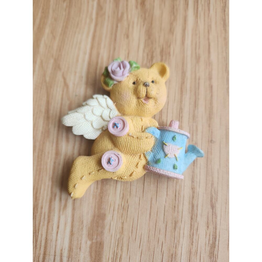 Angel Bear Refrigerator Magnet with Wings & Watering Can - Country Cottage Decor